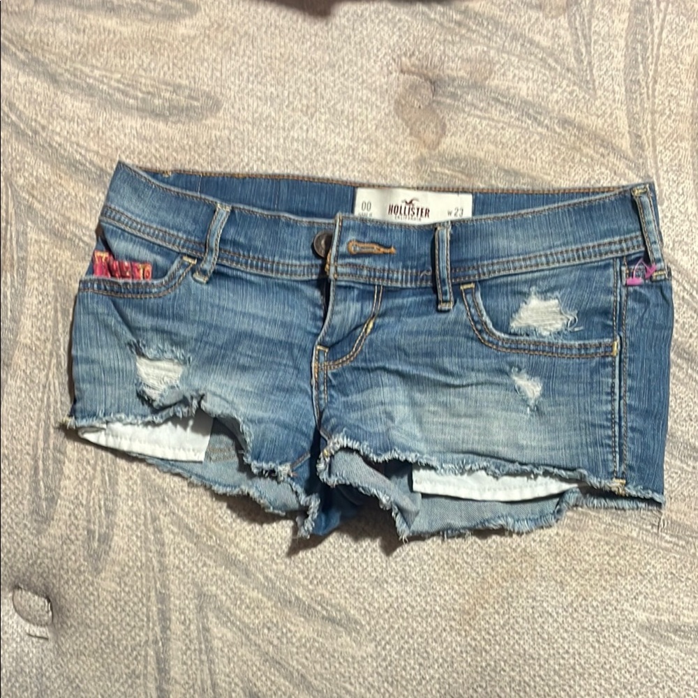 Hollister Blue Jean Shorts Distressed Raw-Edge